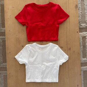 Brand new set of crop tops. Red and white. Ribbed. Small.